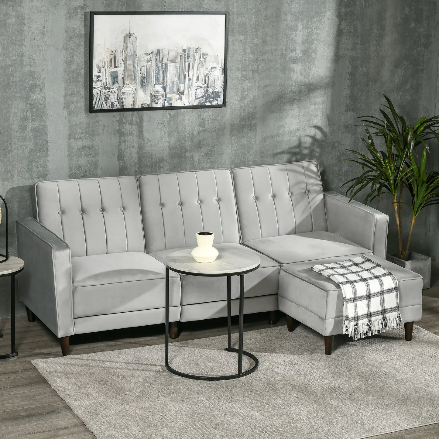 Upholstered Sofa Bed Reversible Sectional Sofa Set Velvet-Touch Sleeper