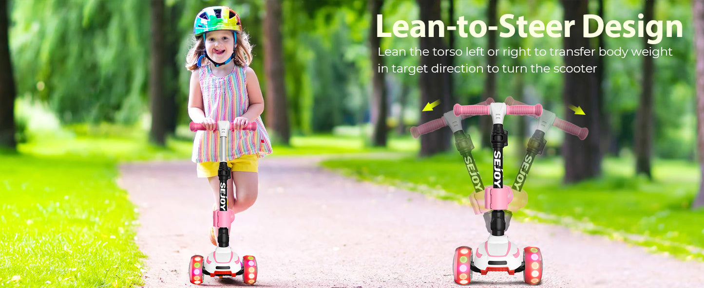 Sejoy Baby Scooter with LED Wheels Adjustable Height, Foldable Design & Dual Modes 2-8 Years