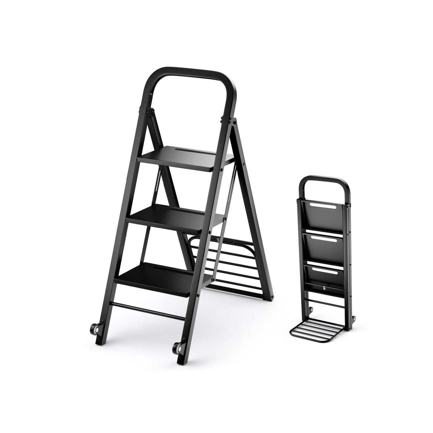 2-In-1 Hand Truck and Ladder Foldable 3-Step Ladder with Non-Slip Wide Pedals