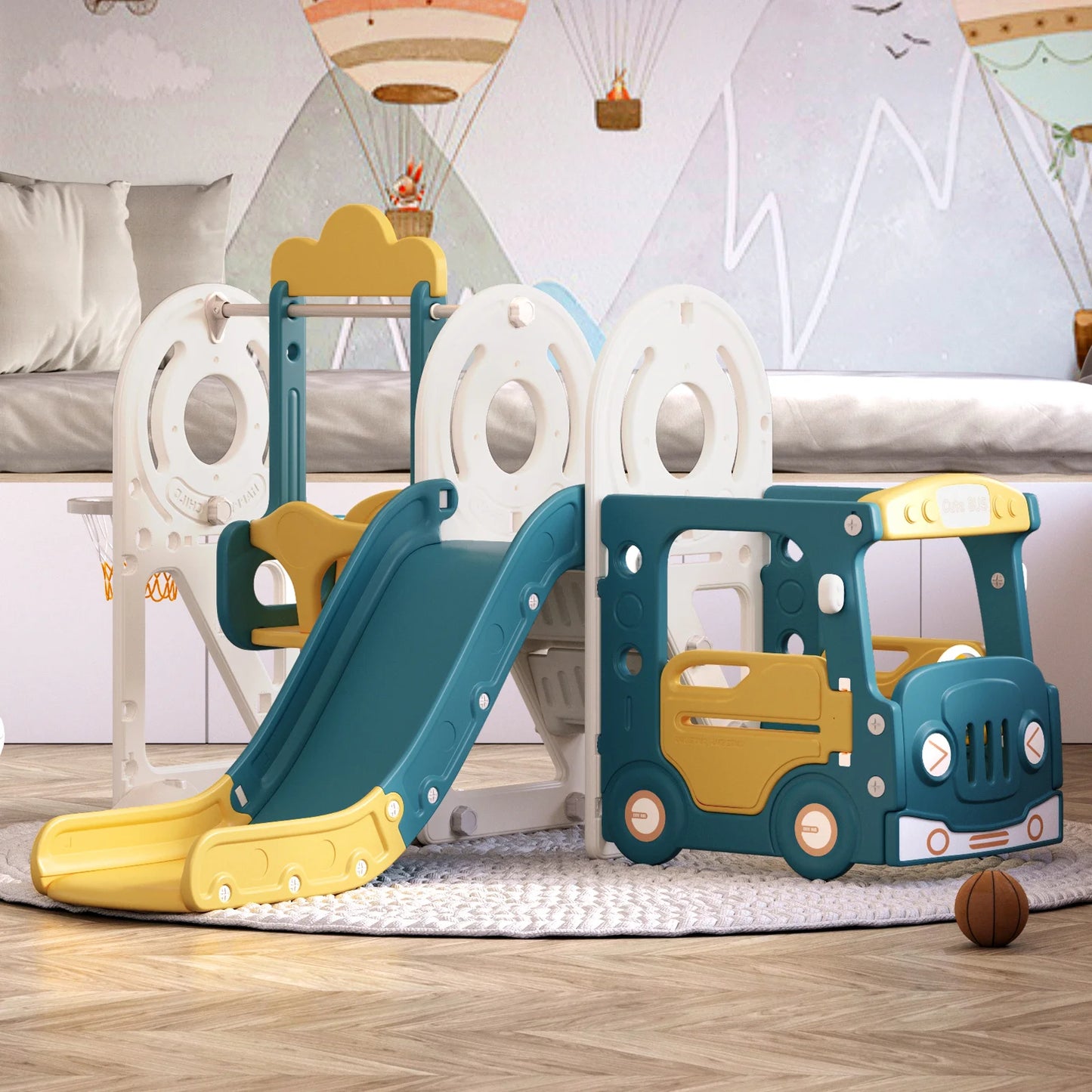 Blue Yellow 3 in 1 Kids Toddler Swing and Slide Playset