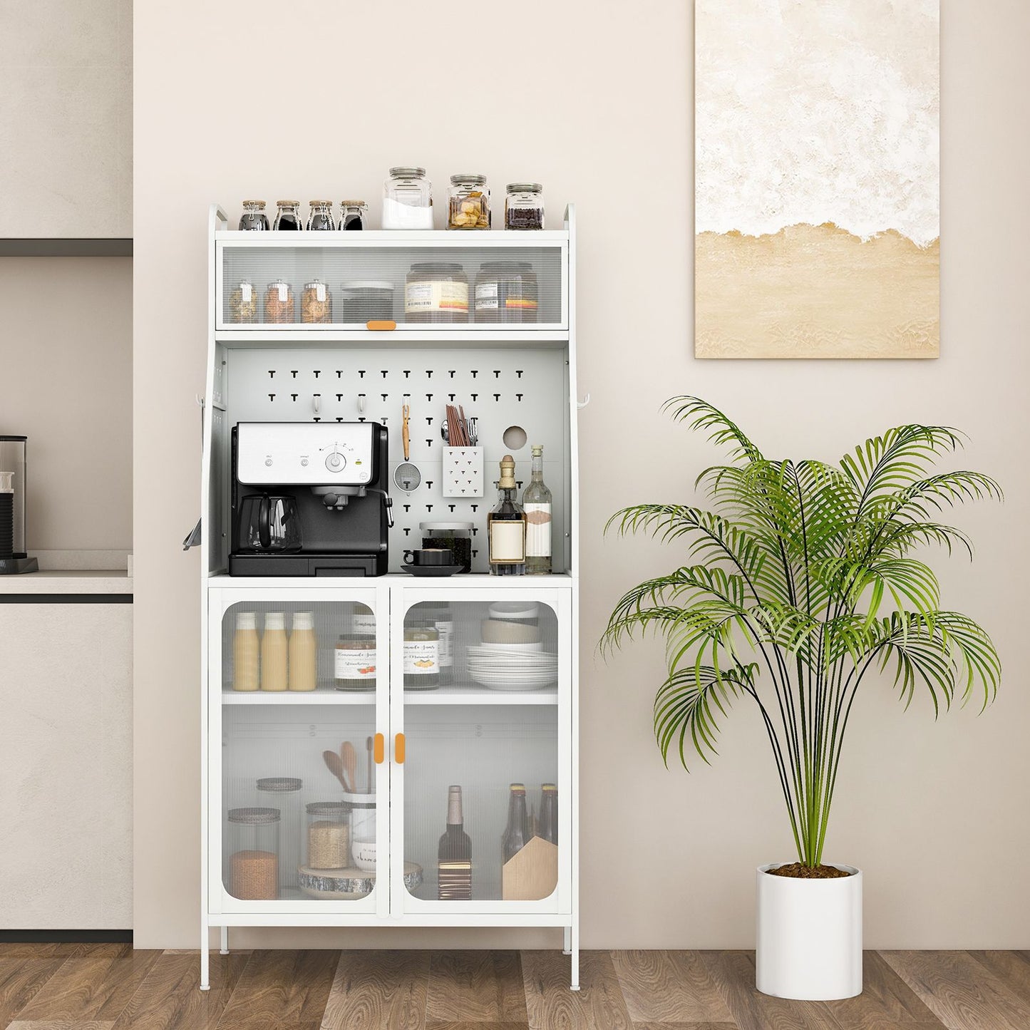 Kitchen Pantry Storage Cabinet Freestanding Baker Rack with Pegboard
