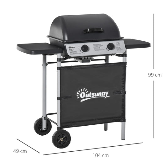 Propane Gas Barbecue Grill 2 Burner Cooking 5.6 Kw W/ Side Shelves