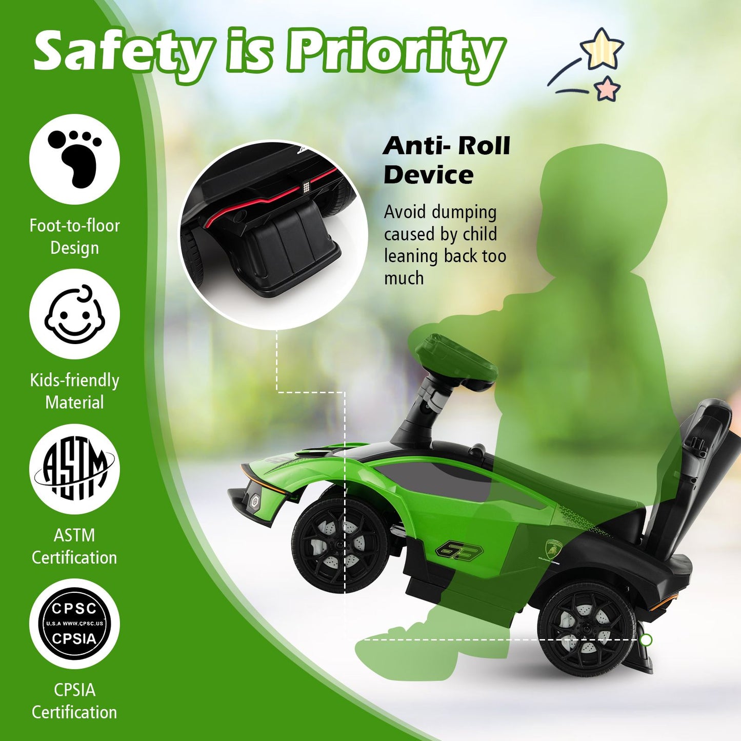 Luxury Lamborghini Ride-On Car for Kids with Convenient Push Handle