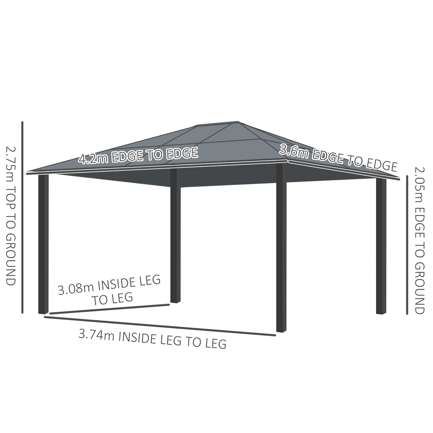 4.3m x 3.6m Aluminum Gazebo with Draped Texteline & Hardtop