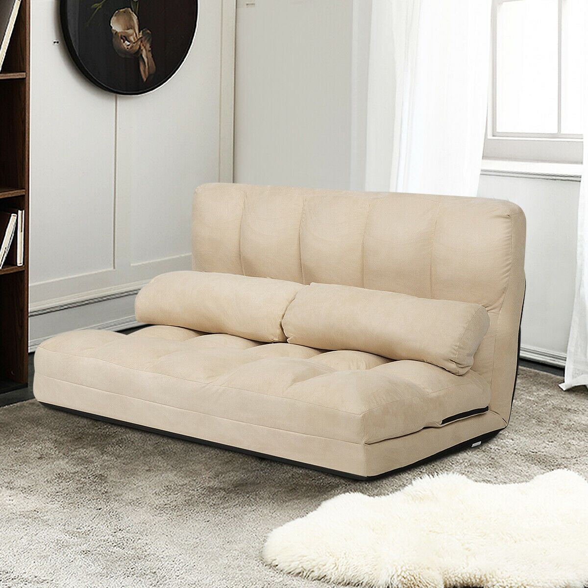 2 in 1 Folding Floor Lazy Sofa Bed with 6 Adjustable Seat Positions and 2 Pillows
