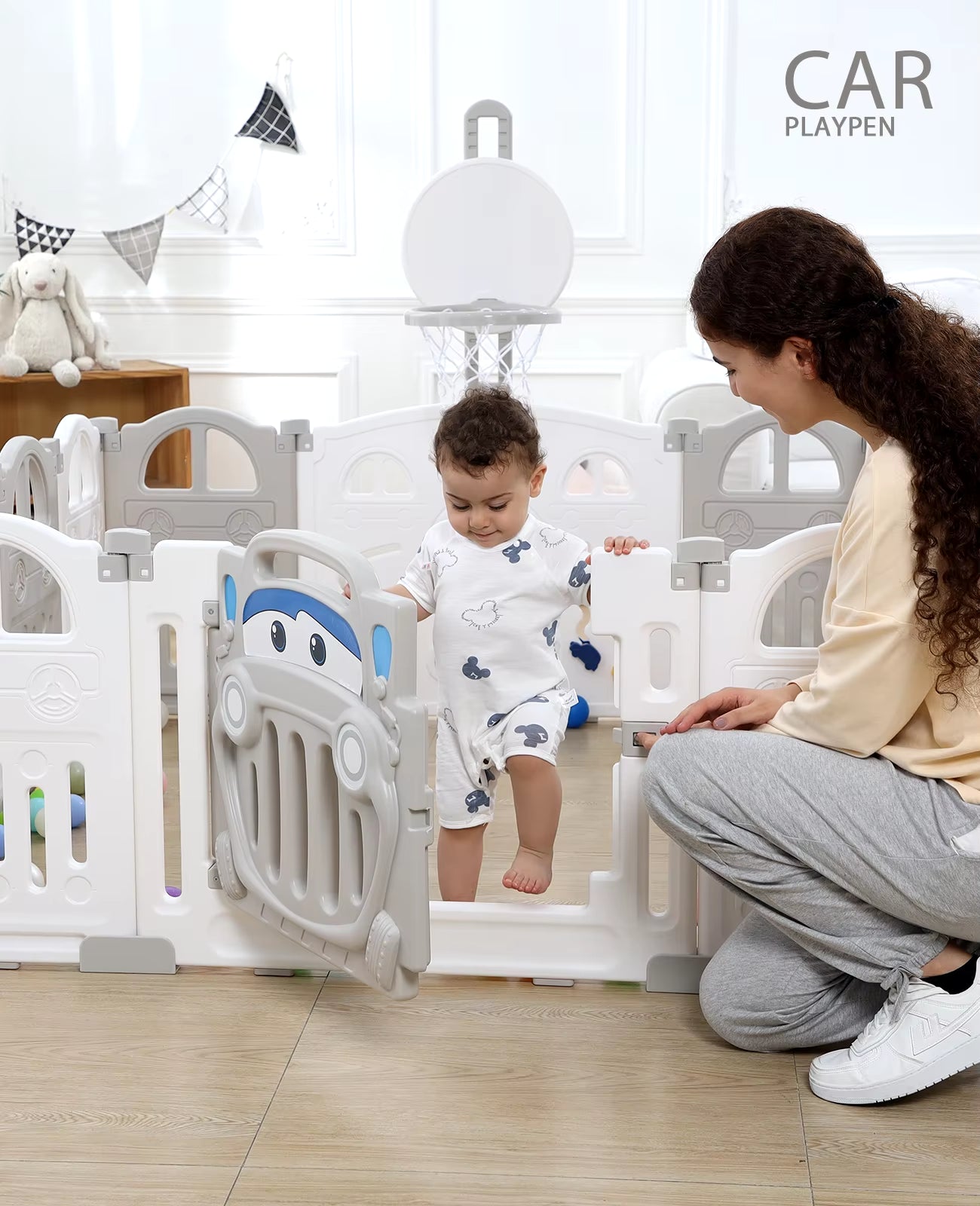 Ultimate Foldable Baby Playpen with Basketball Hoop & 50 Colorful Pit Balls - 14-Panel Toddler Play Fence
