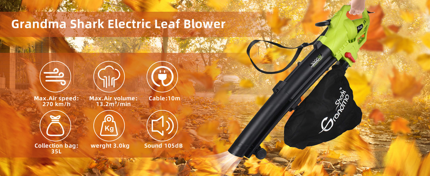 3000W 3 In 1 Leaf Blower, Garden Leaves Vacuum Cleaner