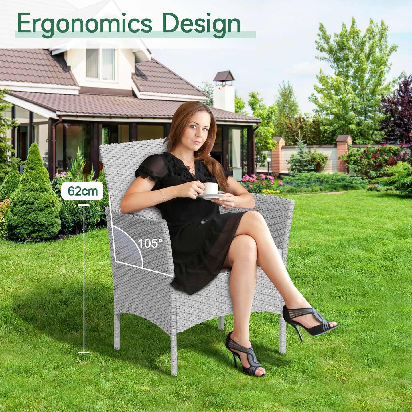 4 Piece Rattan Garden Furniture Set with Cushions Patio Outdoor
