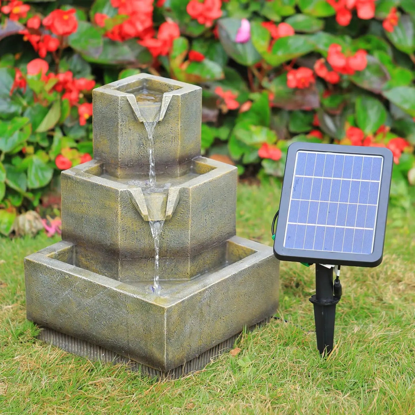 Contemporary Multi-Tier Garden Fountain with Integrated LED Lighting