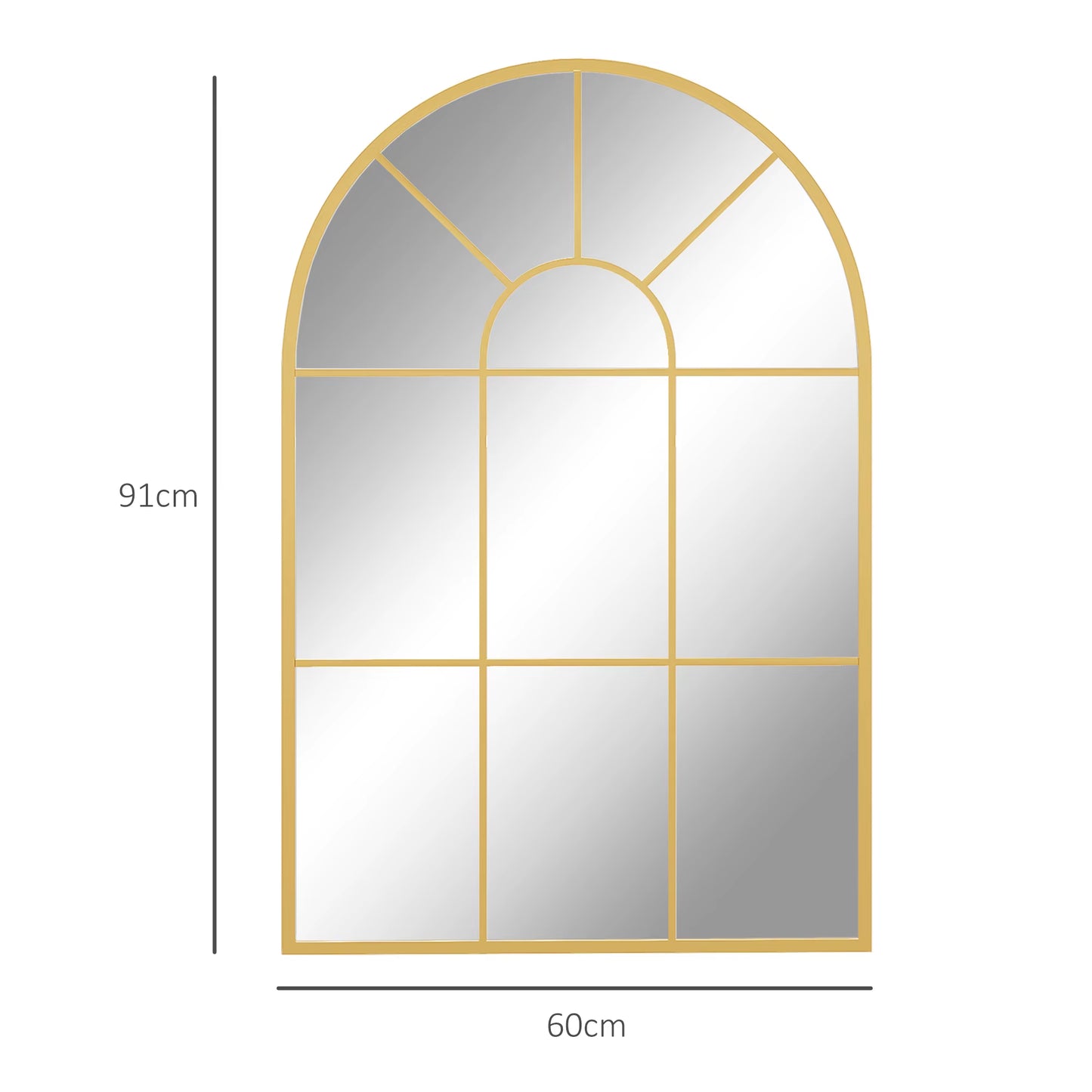 Modern Arched Window Wall Mirror for Bedroom, 91X60Cm, Gold Tone