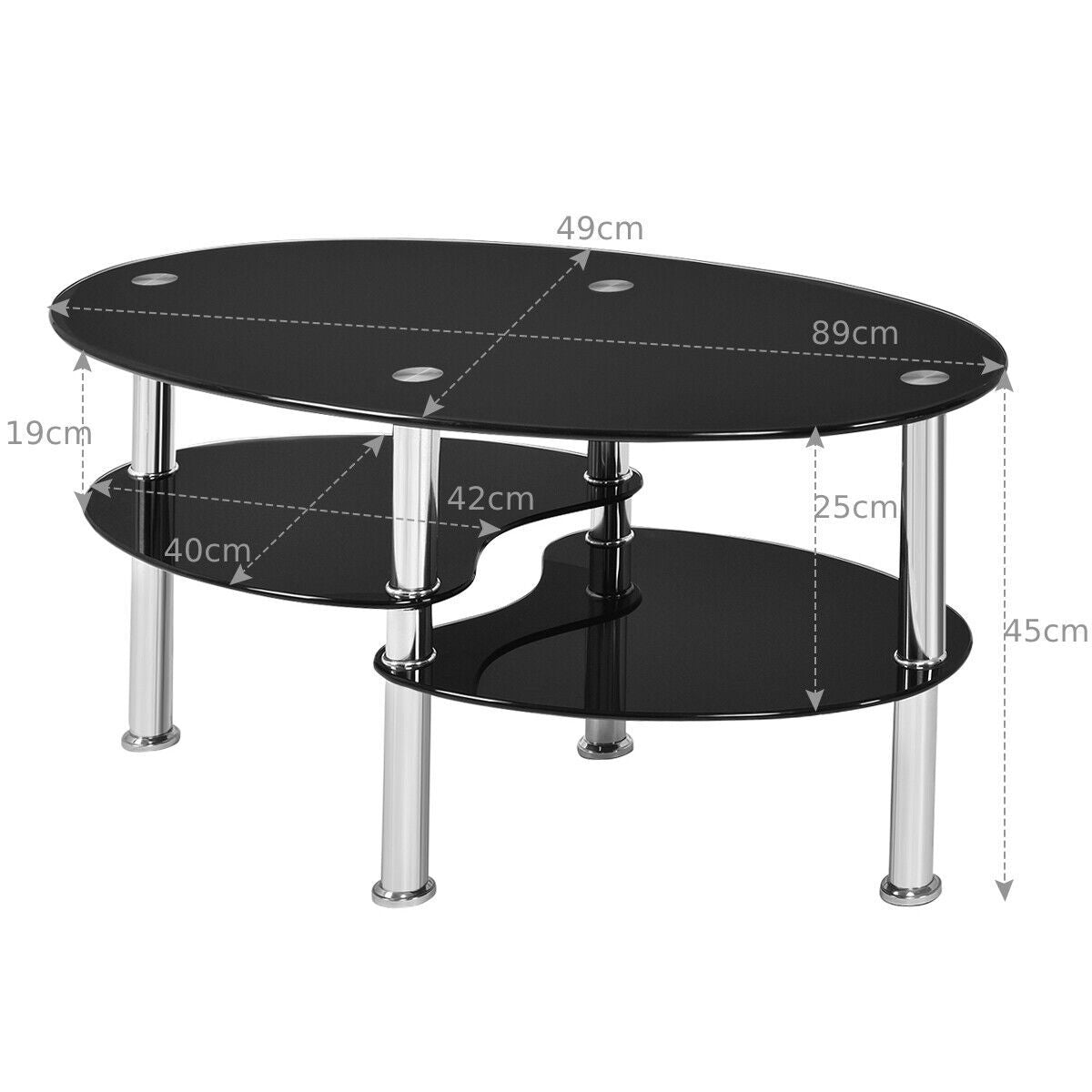 3-Tiers Tempered Glass Coffee Tables with 2 Shelves