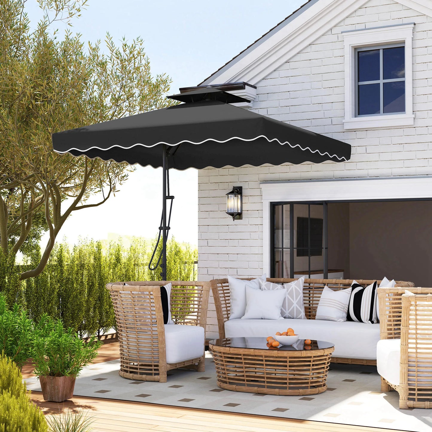 2.5M Cantilever Garden Umbrella with Cross Base in Black