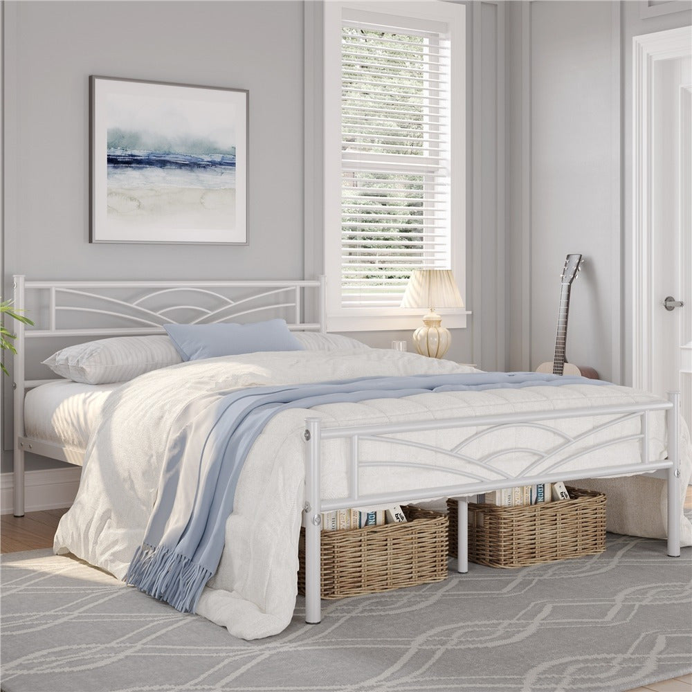 Single Metal Platform Bed Frame, Mattress Foundation with Cloud-inspired Design Headboard Easy Assembly