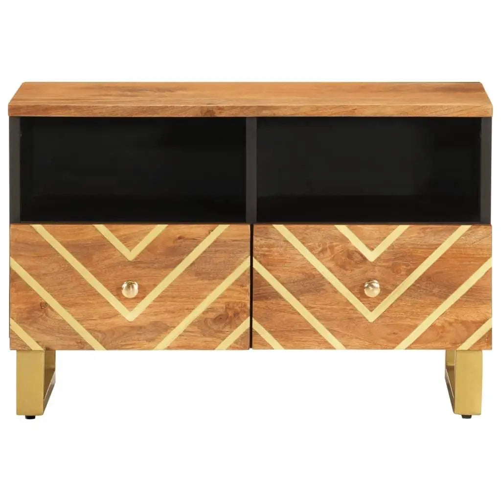 Modern Solid Wood TV Cabinet in Brown & Black - 70X33.5X46 Cm, Durable Mango Design