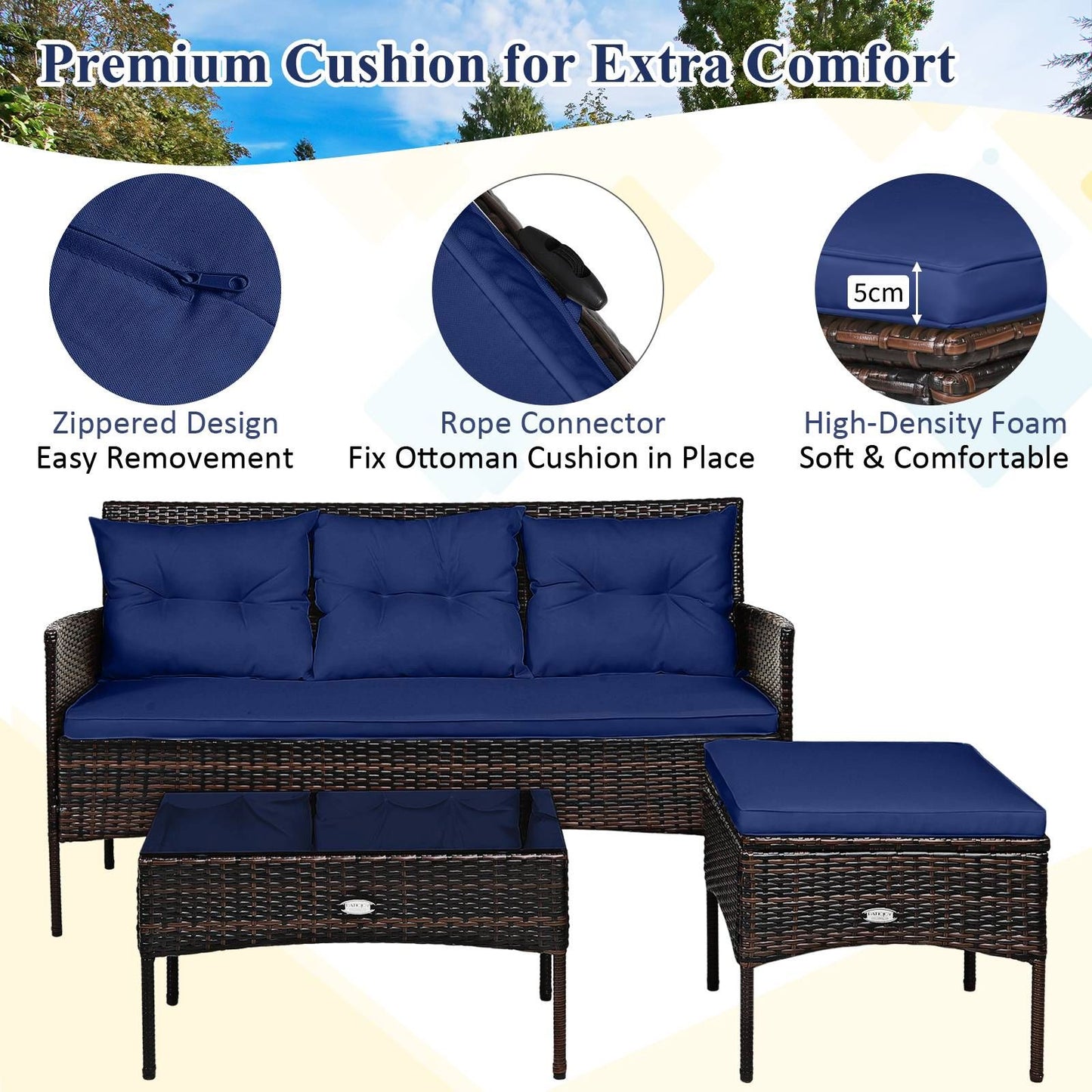 4 Seater Rattan Garden Furniture Set with Cushioned Sofa