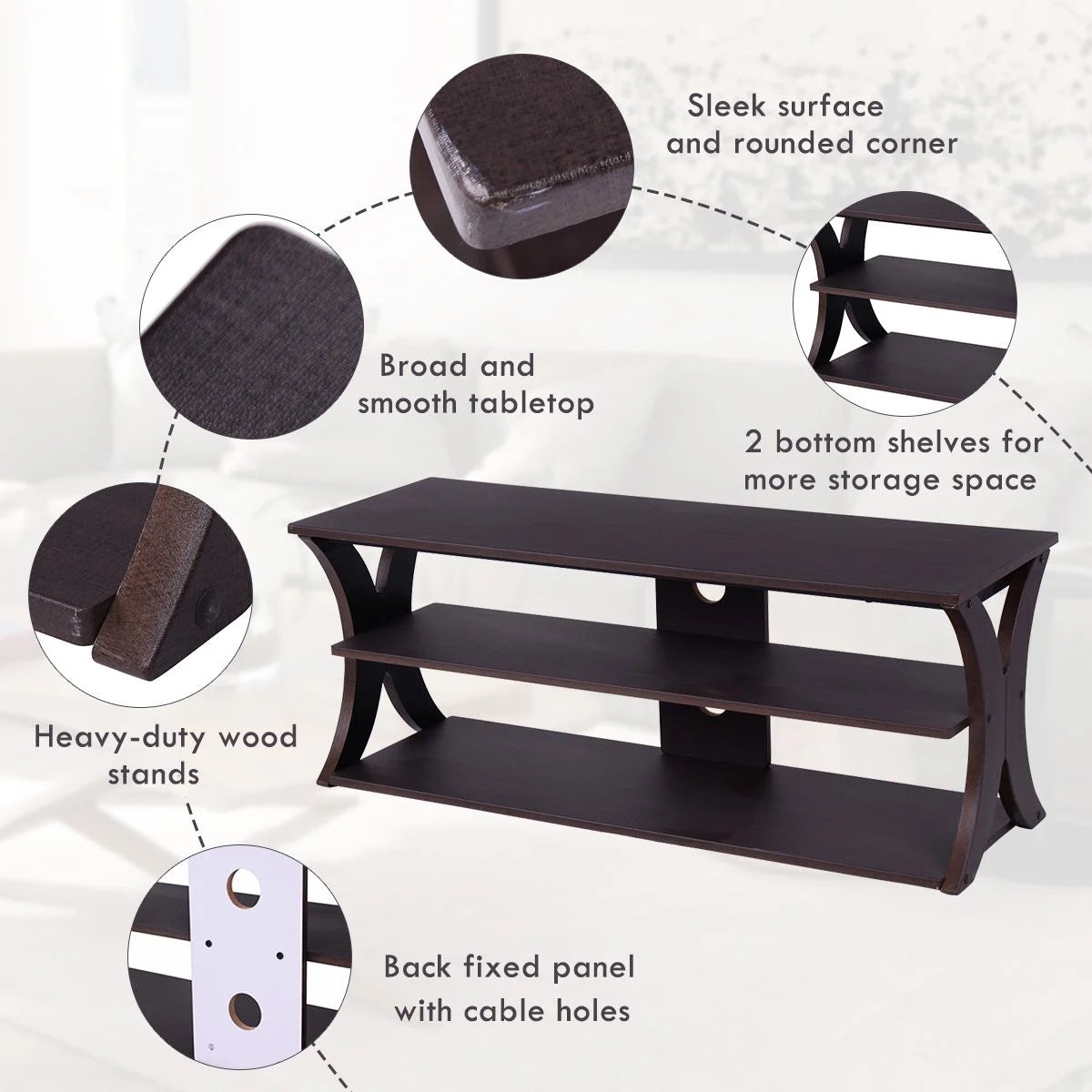 Media Console Table with Open Storage Shelves for Living Room Bedroom