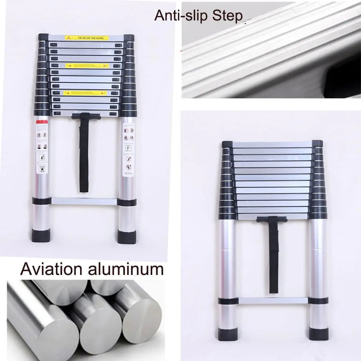 5M Telescopic Ladder with Hooks, 16.5FT Multi-Purpose Folding Aluminium Telescoping Ladder Foldable Ladder Extension Ladder Exte