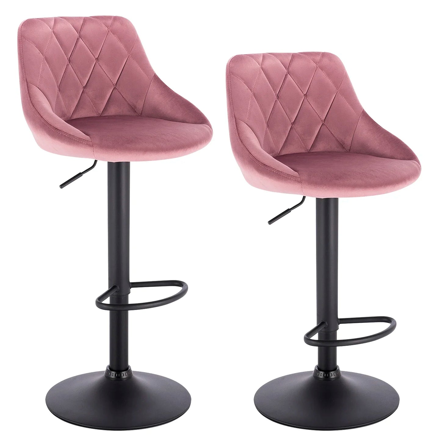 Stylish Set of 2 Adjustable Velvet/Leather Swivel Bar Stools with Footrest for Home Elegance