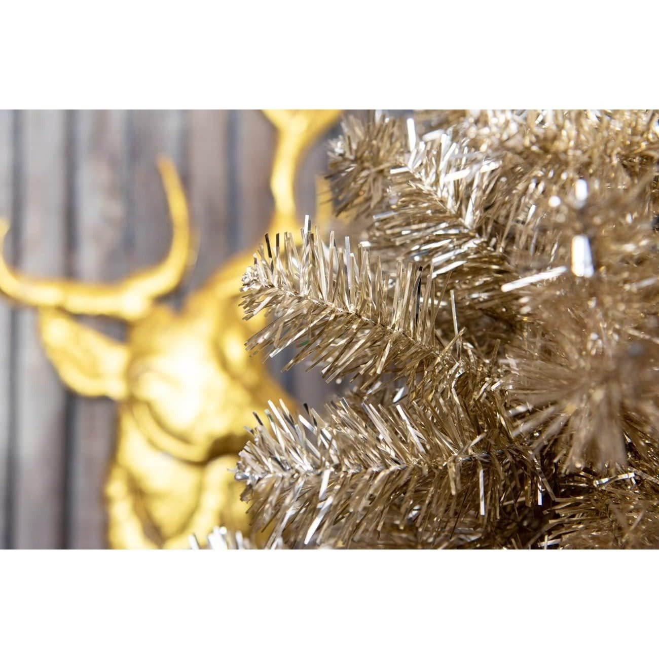 4Ft-8Ft Artificial Christmas Tree Champagne Gold Shiny Tinsel Tips Luxurious Hinged Branches Xmas Holiday Home Decorations