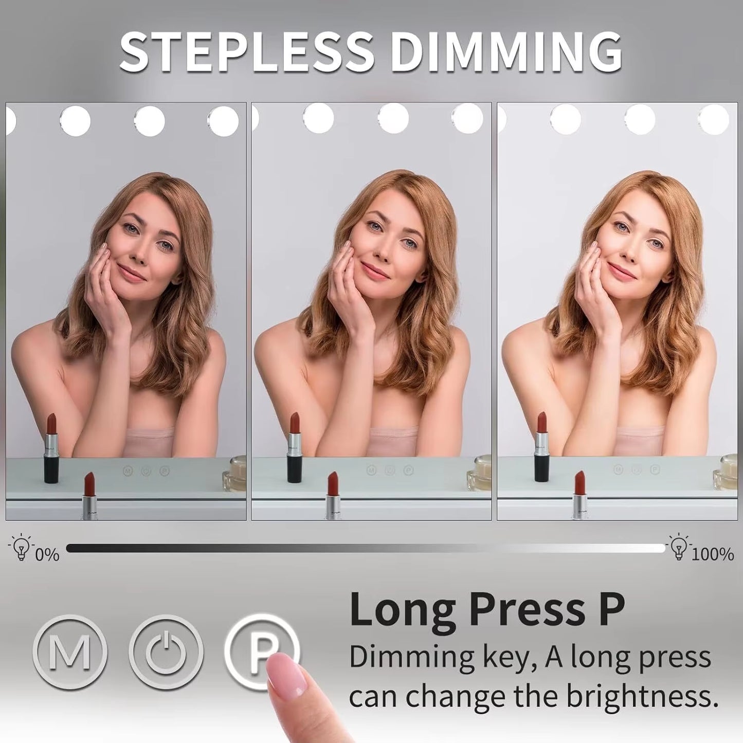 Hollywood Vanity Mirror with Lights Lighted With15 Dimmable LED Bulbs 3 Color Lighting,Adjustable Brightness USB Charging Port