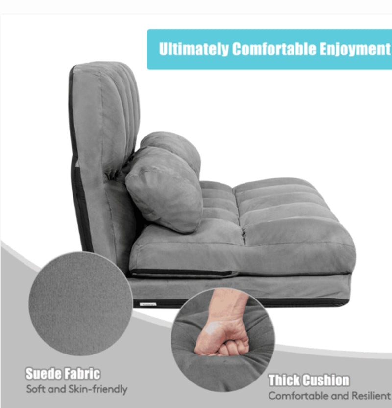 2 in 1 Folding Floor Lazy Sofa Bed with 6 Adjustable Seat Positions and 2 Pillows