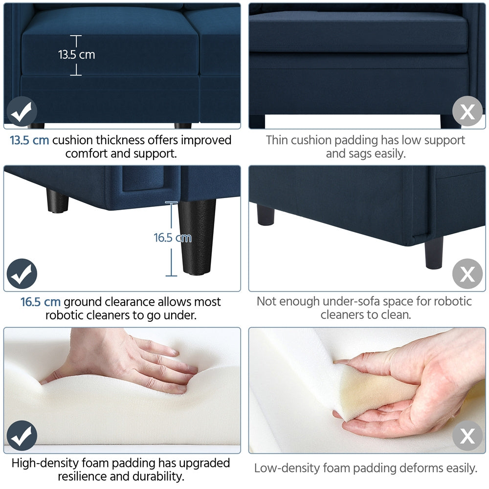 3-Seater Sofa with Ottoman Velvet Upholstered Corner Sofa for Living Room L-shaped Chaise Lounge Sofa