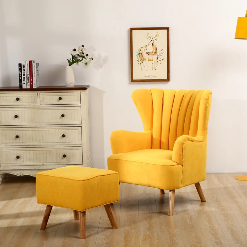 Faux Wool Upholstered Armchair and Footstool for Study and Living Room Makeup Room