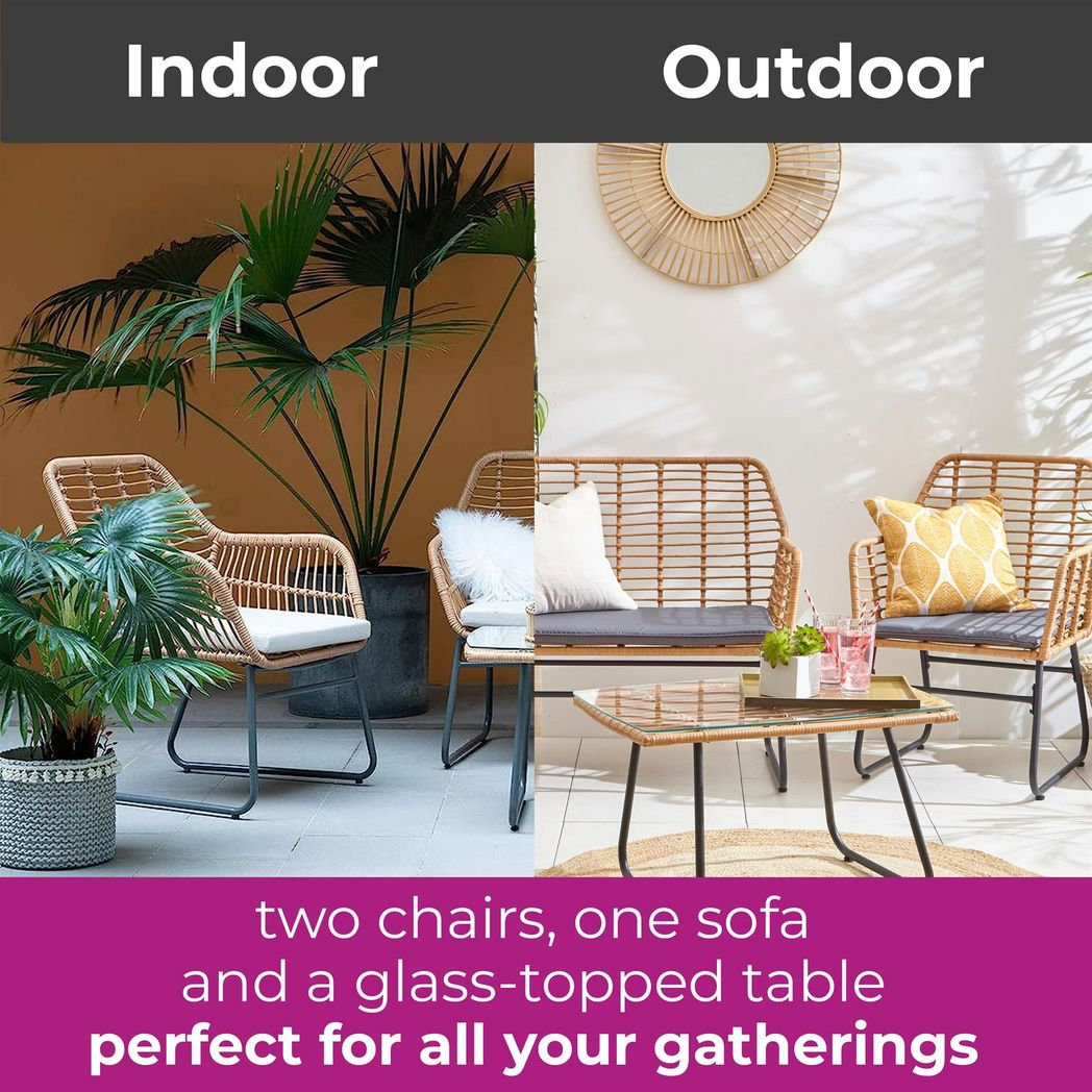Neo Grey Bamboo 4-Piece Garden Sofa Set: Stylish Comfort for Outdoor Living