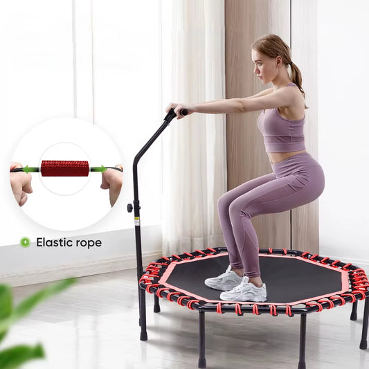 51 Inch Black Red Octagonal Garden Trampoline Fitness Trampoline with Adjustable T-Bar Handle for Kids Adults