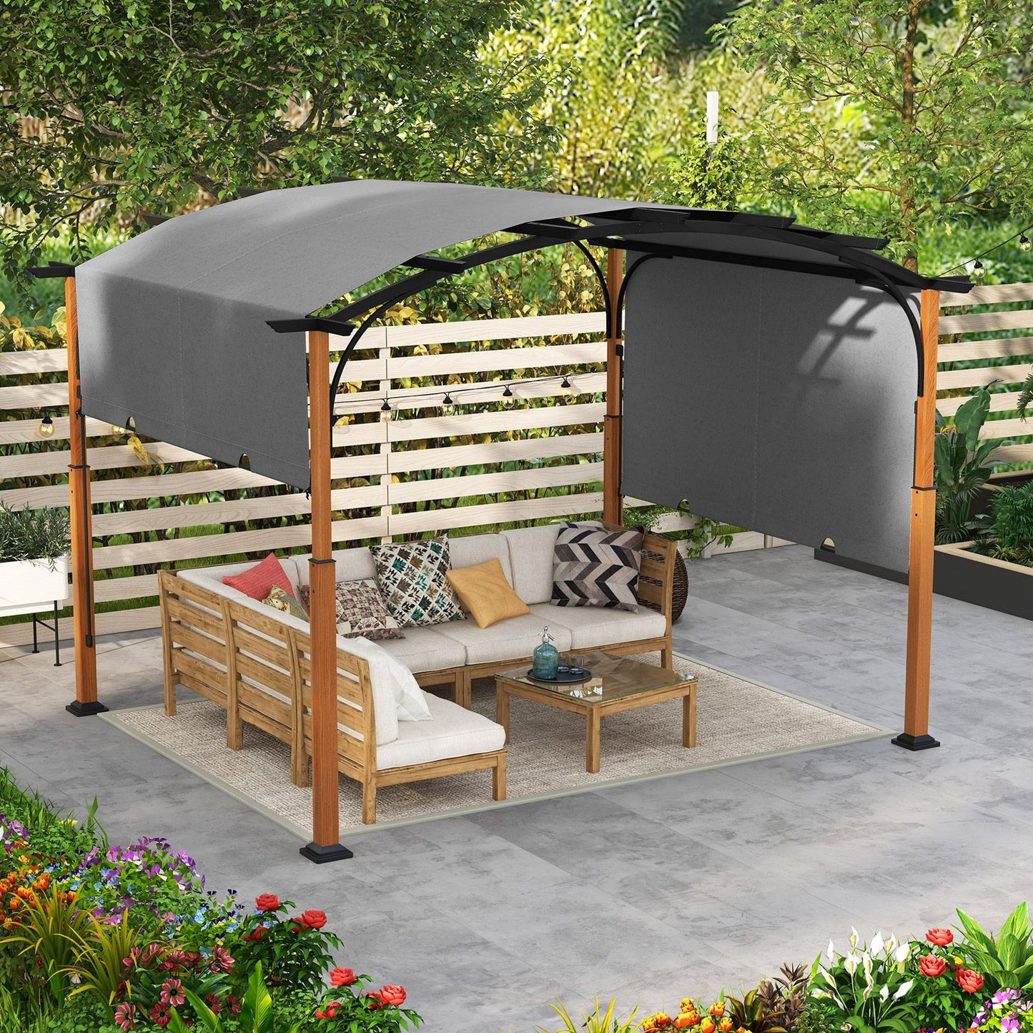 300 X 360 Cm Retractable Pergola Arched Patio Pergola with Sun Shade Canopy