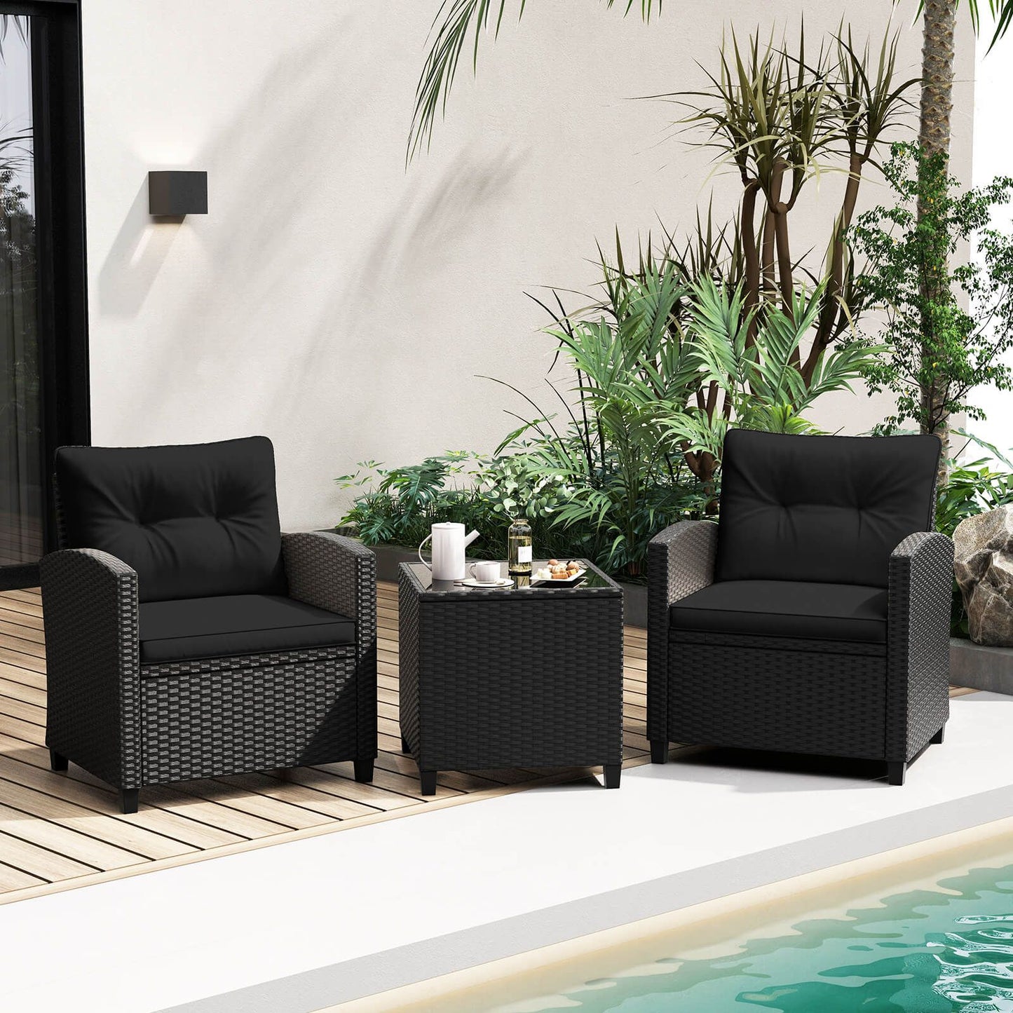 Stylish 3-Piece Rattan Patio Furniture Set with Comfortable Cushions for Ultimate Relaxation