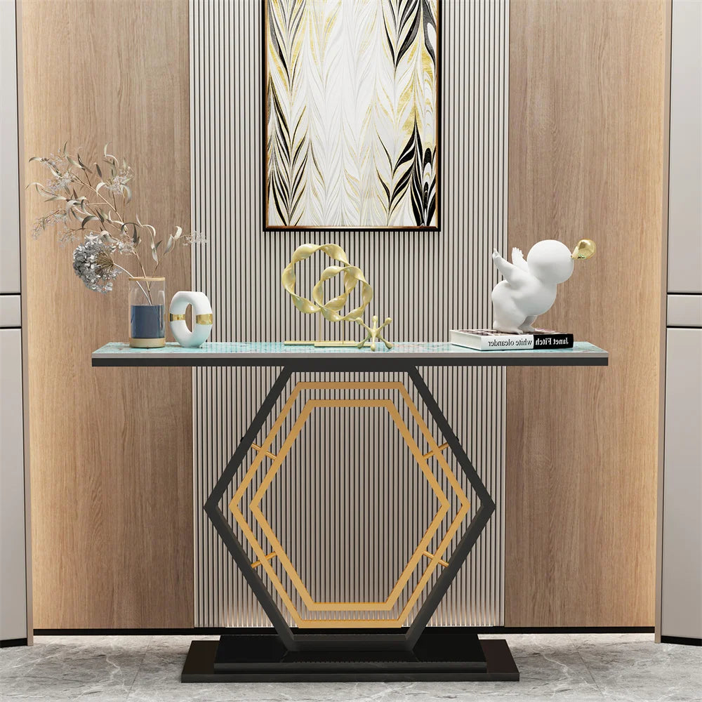 Console Table for Entryway with Geometric Base Sleek Sintered Stone Top Long Accent Table for Hallway,Foyer Decor,Stora