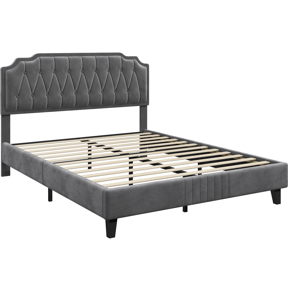 Double/King Bed Frame Upholstered Platform Bed with Adjustable Button Tufted Headboard/Velvet