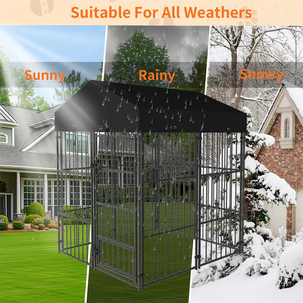 Ultimate Heavy-Duty Large Dog Kennel - Sturdy Welded Metal Playpen with Roof Cover for Indoor & Outdoor Fun
