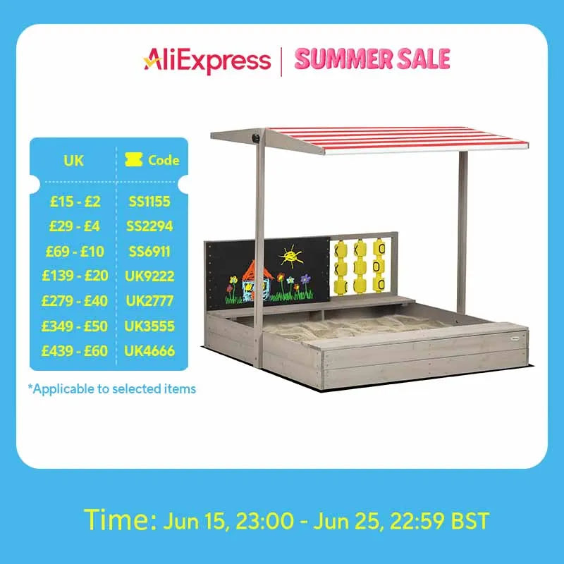 Outsunny Grey Wooden Sandbox for Kids with Canopy and Seating - Perfect for Garden Fun!
