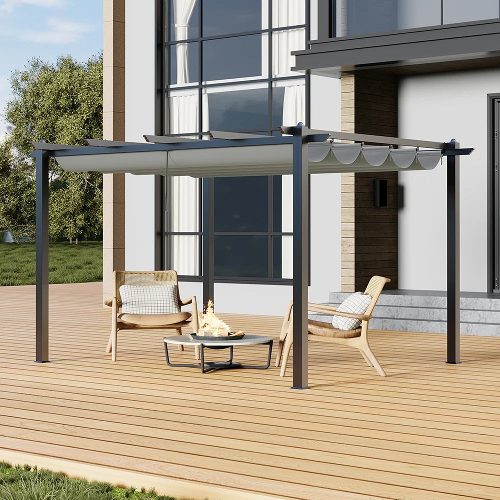 3x4M (10x12Ft) Aluminium Pergola with Retractable Louvered Roof - Versatile Garden Gazebo Canopy