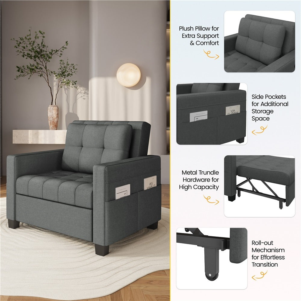 Convertible Sleeper Chair, 3-In-One Chair Bed with Adjustable Backrest and Pillow for Limited Space