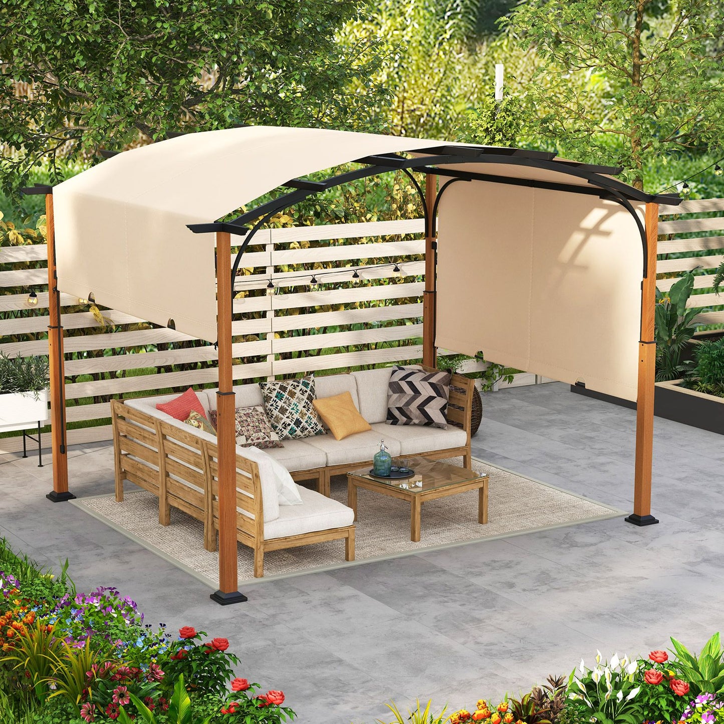 300 X 360 Cm Retractable Pergola Arched Patio Pergola with Sun Shade Canopy