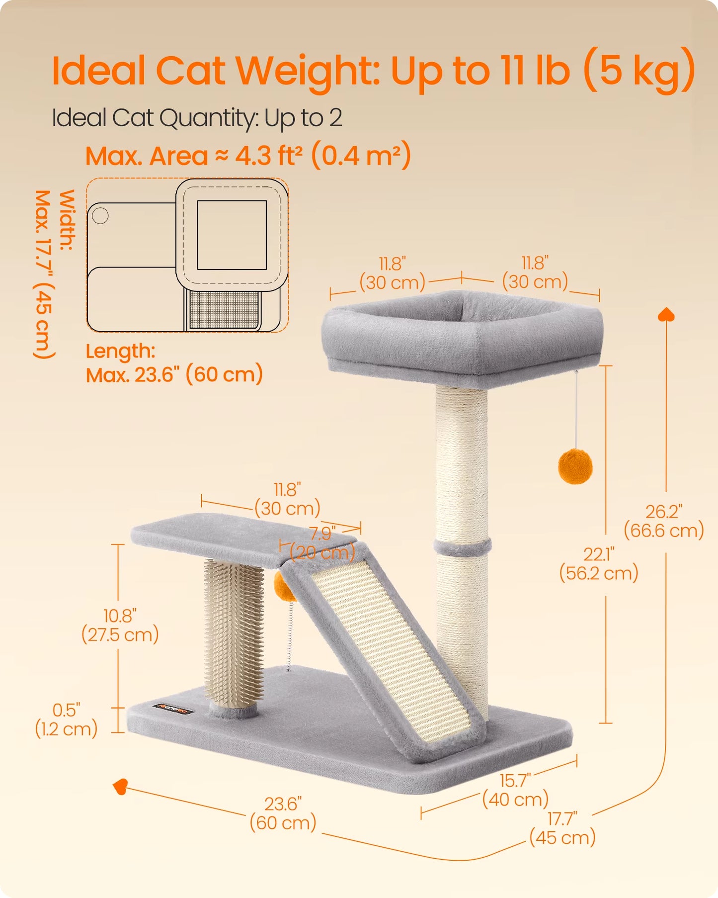 Multifunctional Cat Scratching Post with Integrated Bed, Rotatable Scratching Ramp, Perch, and Self-Groomer