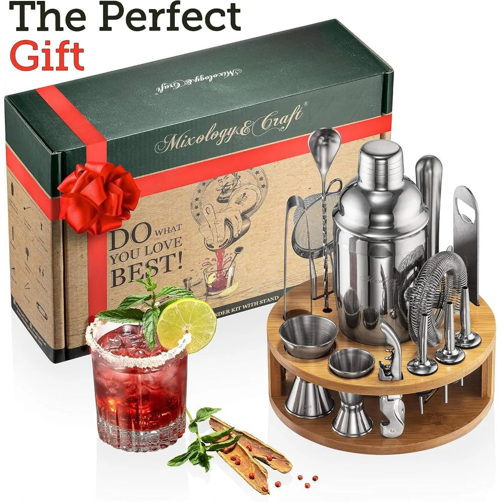 15 Piece Set Including Cocktail Shaker and Bar Accessories Perfect for Drink Mixing at Home plus Exclusive Recipe Cards