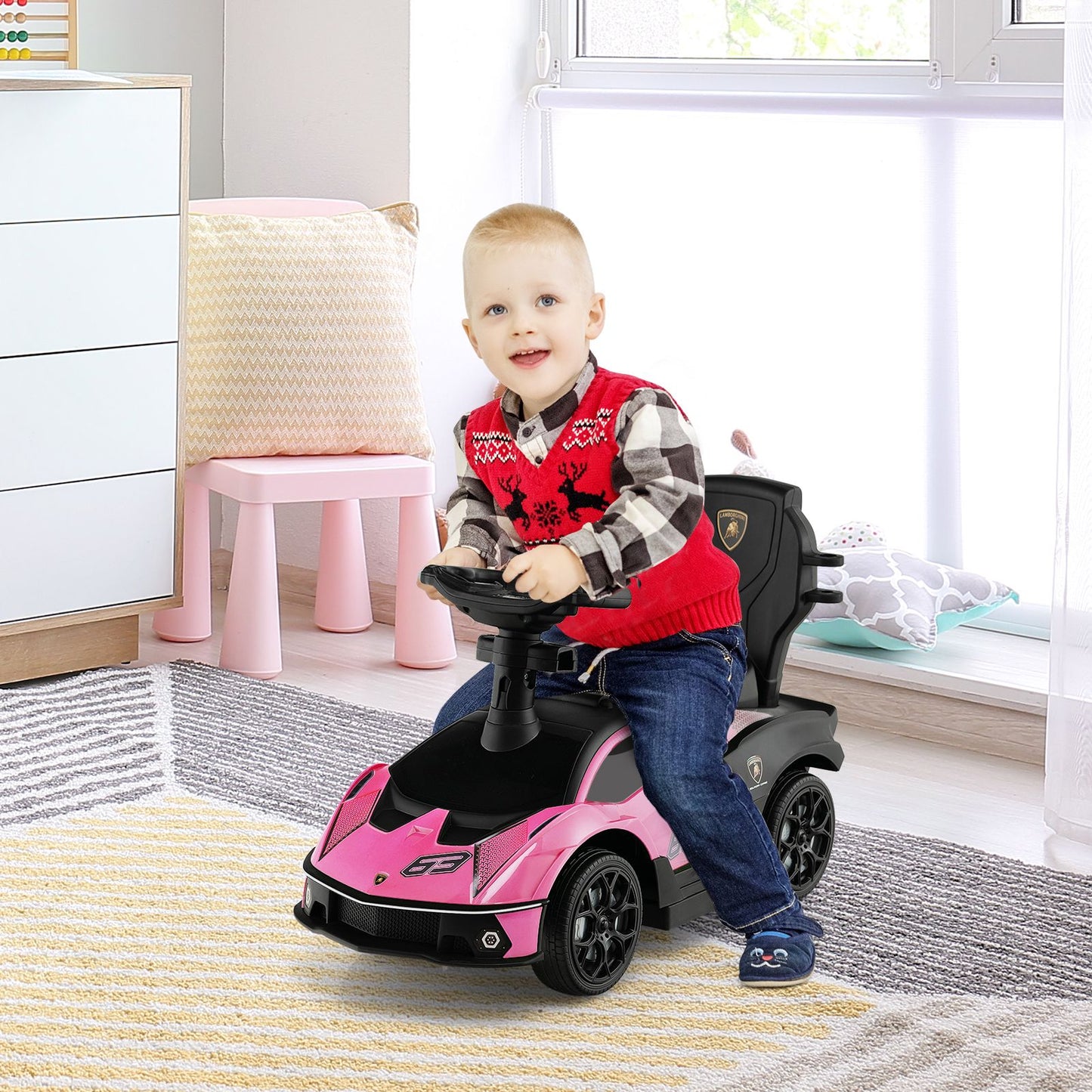 Luxury Lamborghini Ride-On Car for Kids with Convenient Push Handle