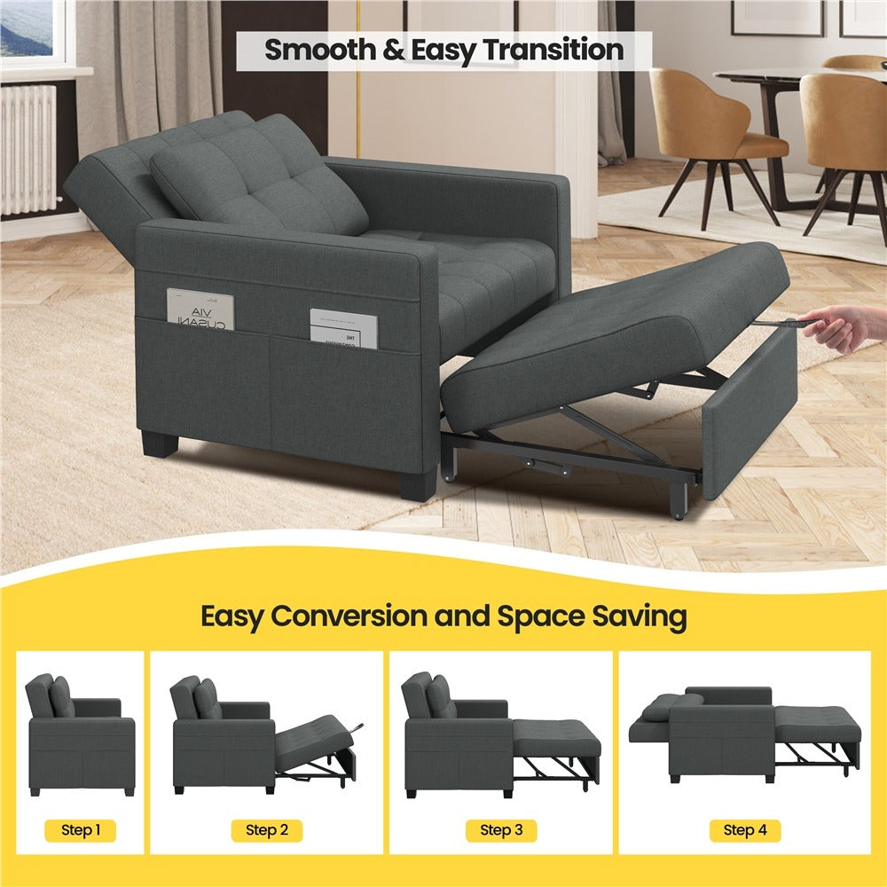 Convertible Sleeper Chair, 3-In-One Chair Bed with Adjustable Backrest and Pillow for Limited Space