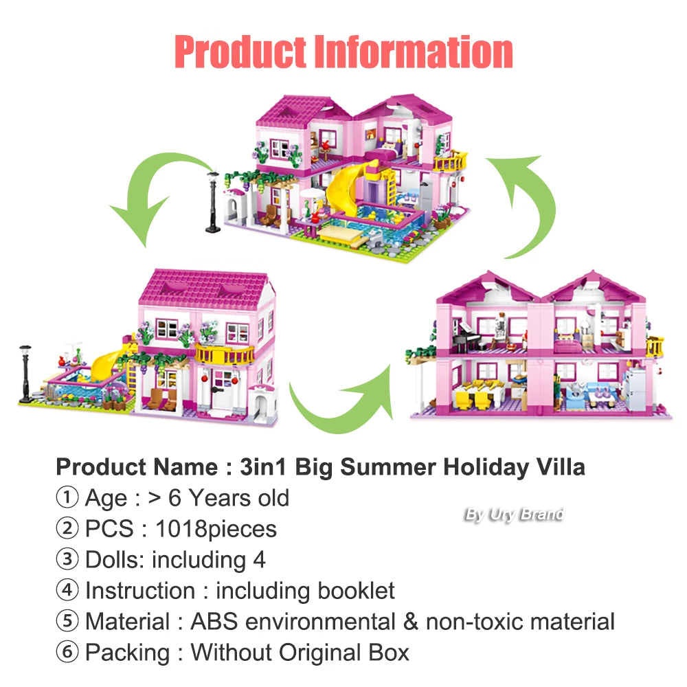 Friends City House Summer Villa Building Blocks Set with Pool - Perfect DIY Gift for Kids