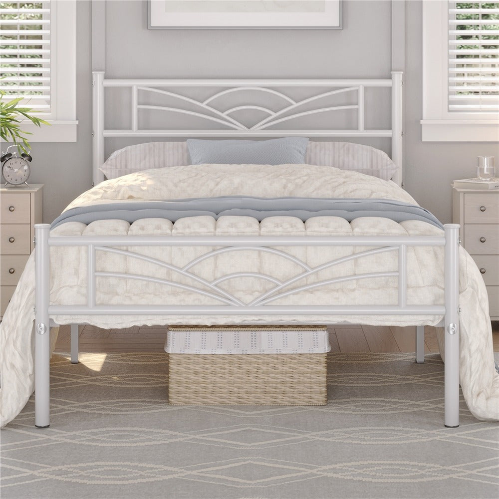 Single Metal Platform Bed Frame, Mattress Foundation with Cloud-inspired Design Headboard Easy Assembly