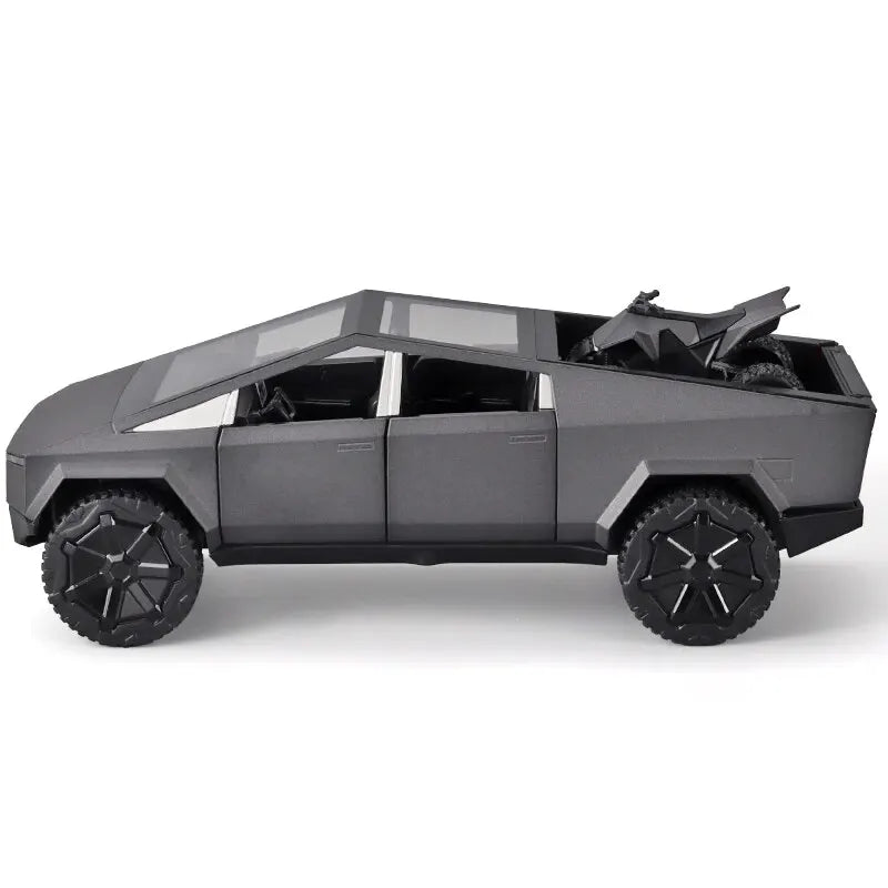 1:24 Scale Silver Cybertruck Model - Diecast Metal Pickup with Sound & Light Features for Kids 3+