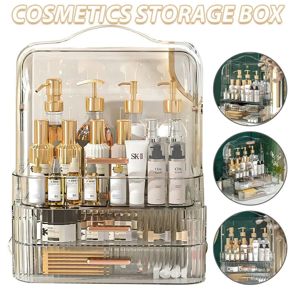 3-Layer Cosmetic Storage Box Large Capacity Transparent Drawer Jewellery Makeup Storage Box 