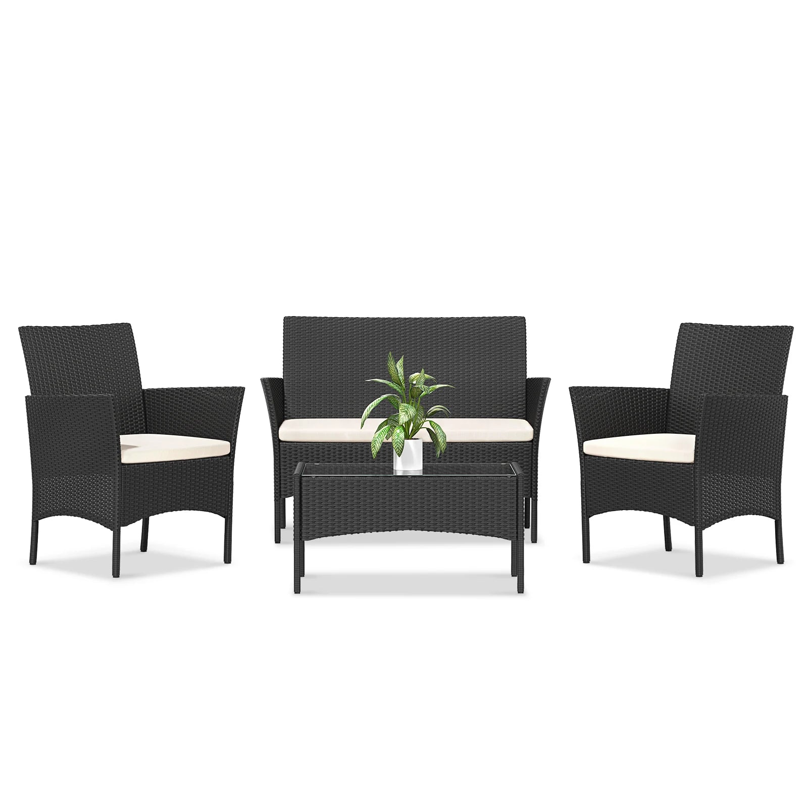 4 Piece Rattan Garden Furniture Set with Cushions Patio Outdoor