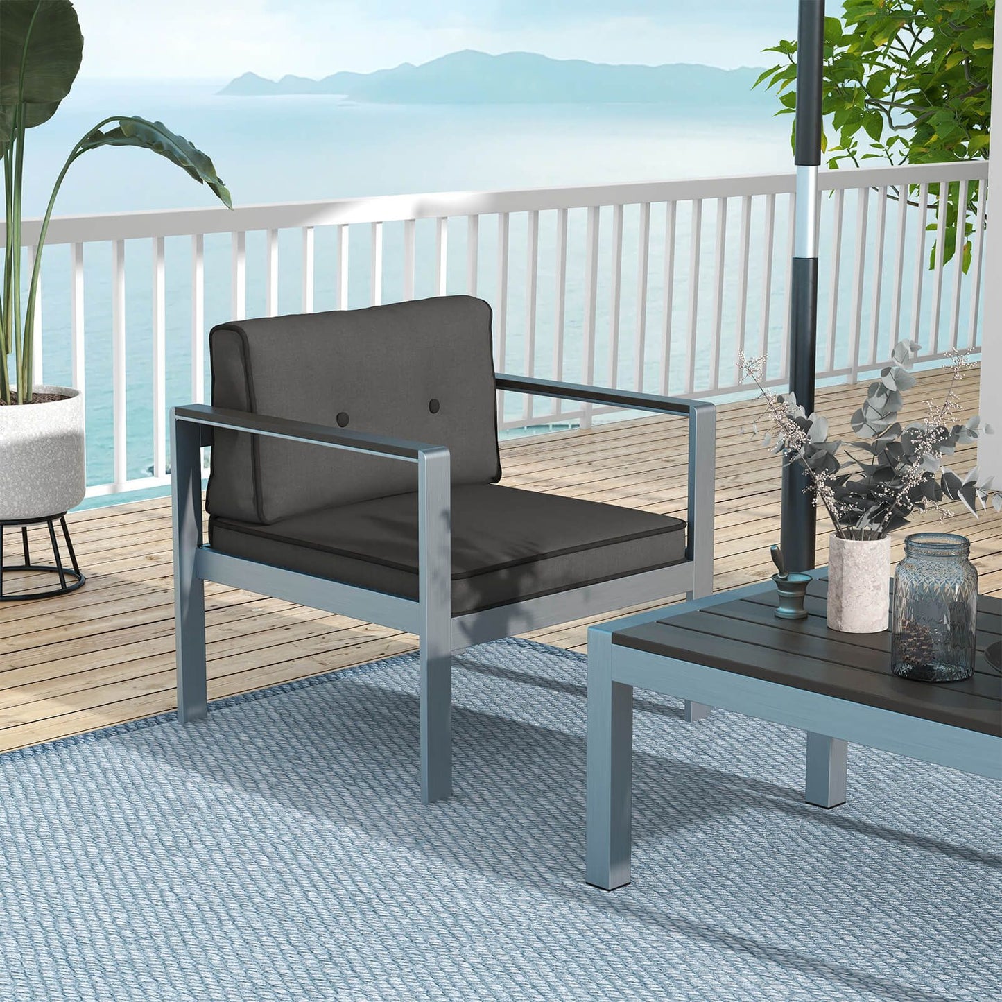 Patio Aluminum Armchair with Cushions Outdoor Sofa Chair