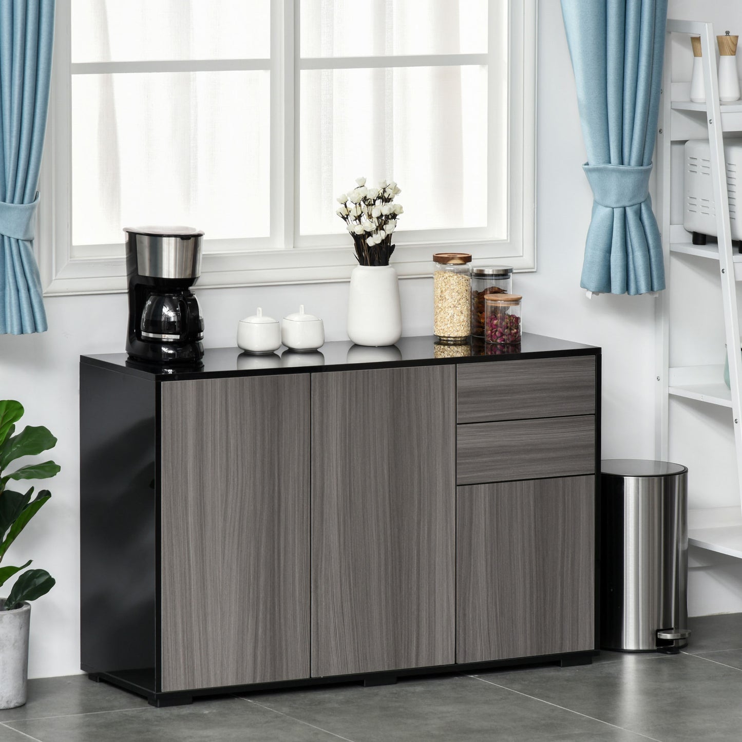 Elegant Dual-Finish Side Cabinet: 2 Doors + 2 Drawers for Stylish Organization