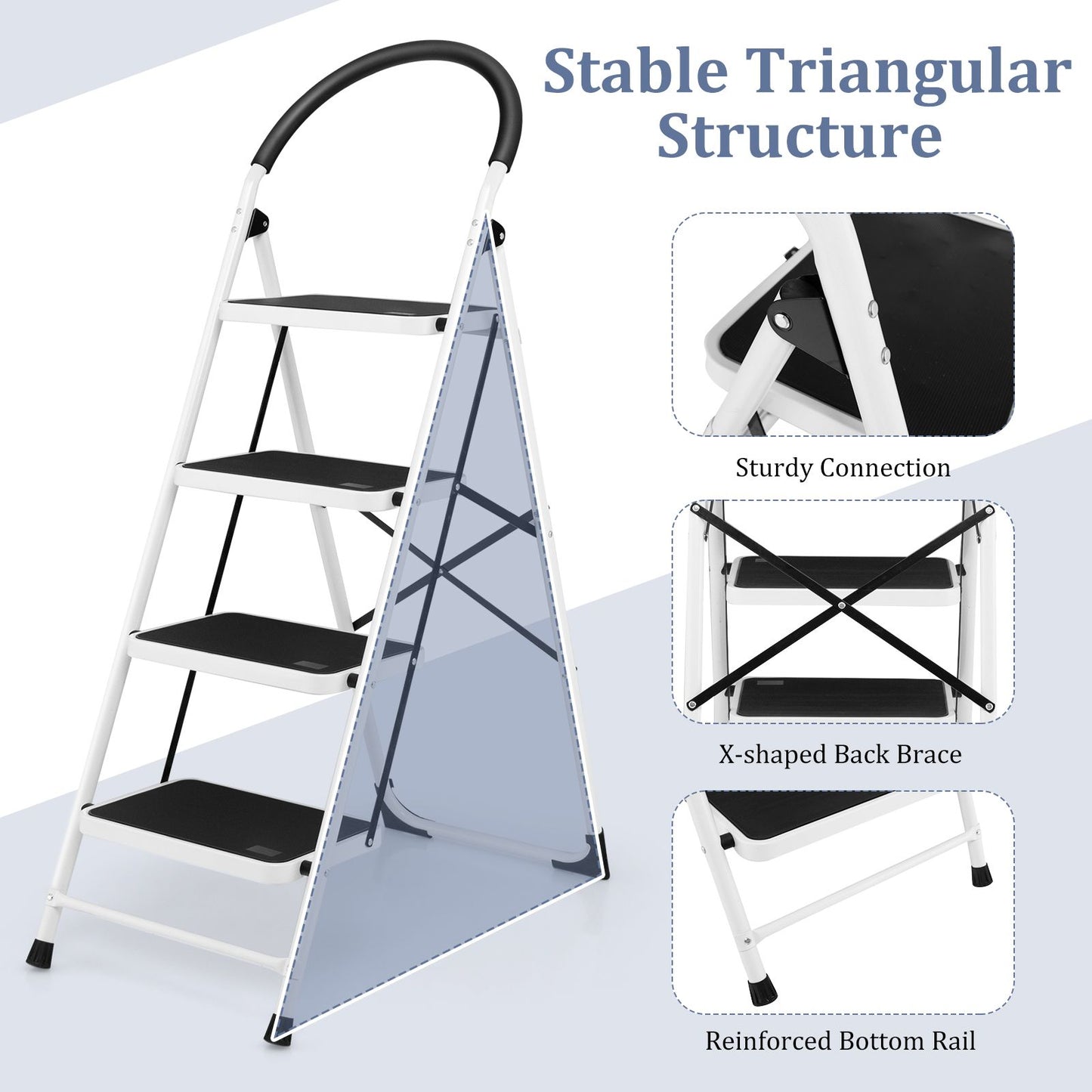 Folding anti Slip 4 Step Ladder with Extra Wide Platform